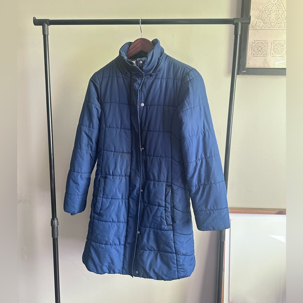 Banana Republic Down Puffer Jacket Women’s Size X-Small Blue Long Winter Coat - Picture 2 of 16